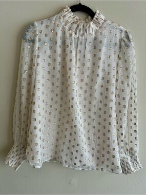 LOFT Cream Blouse with Gold Foil Dot Detail